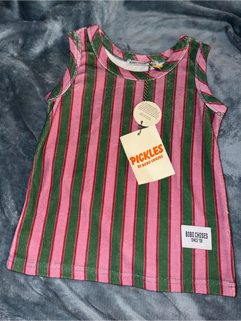 Bobo Choses Pink and Green Striped Tank Top